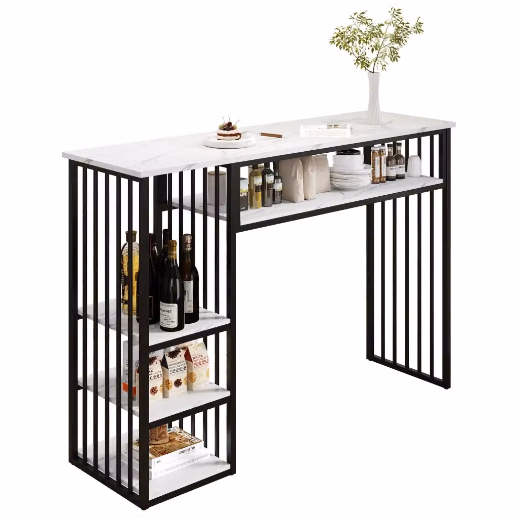 Tavolo da pranzo moderno rettangolare con 3 ripiani in MDF e metallo, bianco e nero, L/P/H: 140 x 60 x 105 cm – 2