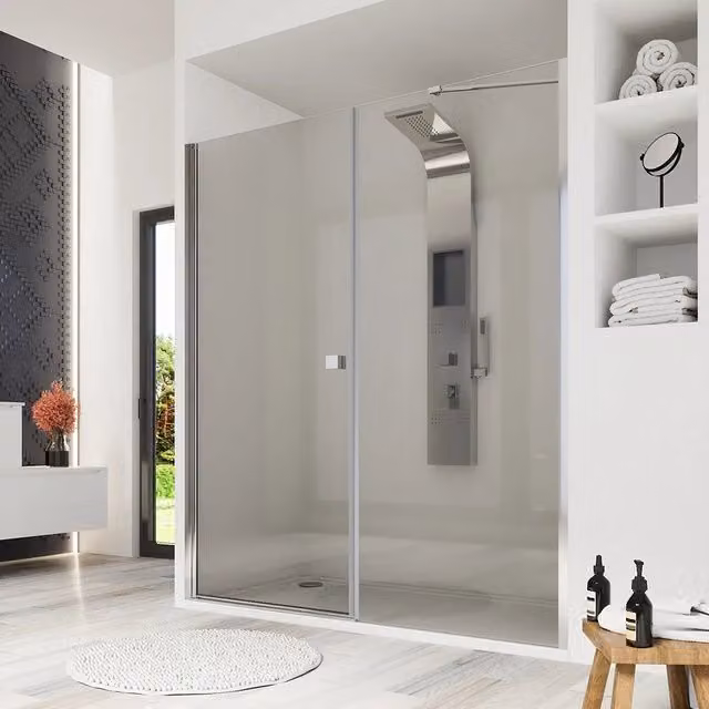 Porta doccia Fiji a nicchia con apertura a battente e parete fissa, vetro trasparente da 8 mm e profili cromati, H 195 cm x L 173 cm