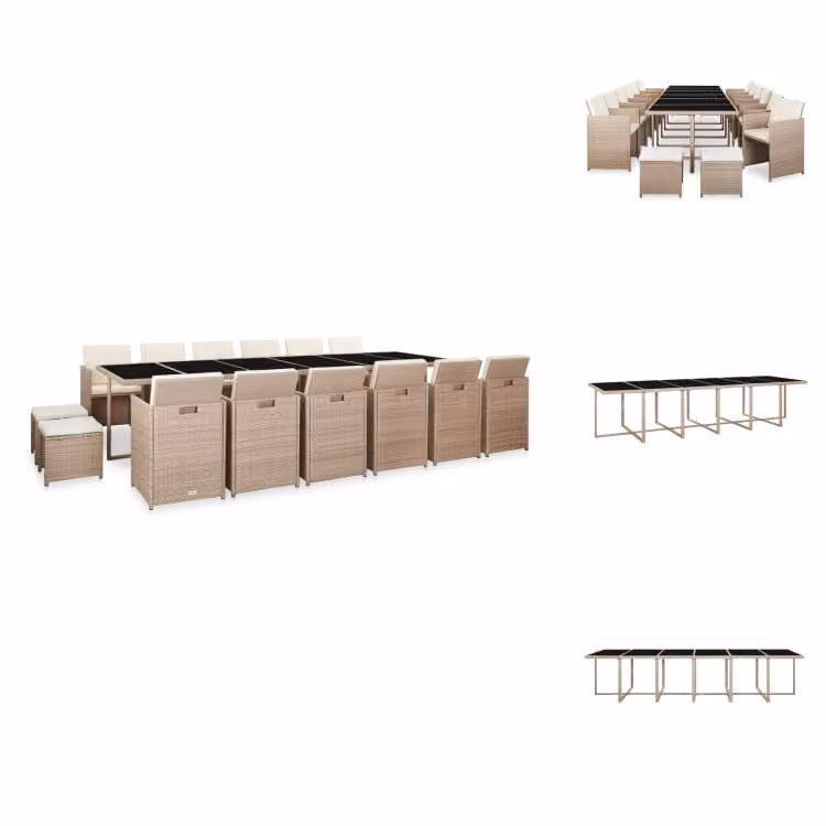 vidaXL Set da pranzo da giardino 17 pezzi con cuscini in rattan sintetico beige - Set di mobili da giardino