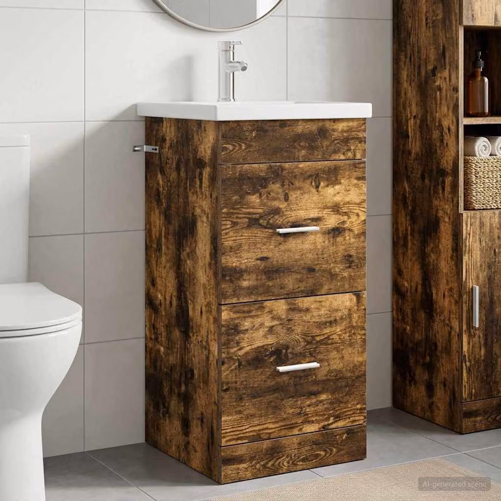 Mobile da bagno con lavabo vidaXL moderno in Rovere Fumo L: 42 cm, P: 40 cm, H: 84,5 cm