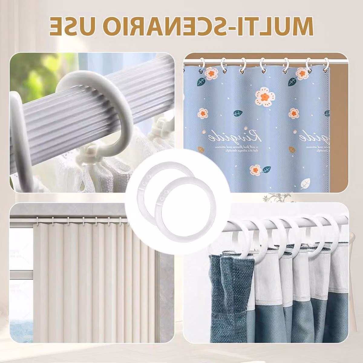 Dailygoods - Anelli per tenda da doccia, confezione da 100 pezzi - Anelli a forma di "O" - Materiale PE ecologico - Leggeri e resistenti - Eleganti e discreti
