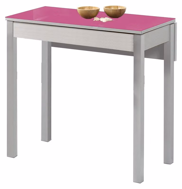 Tavolo da cucina estendibile, vetro, color fucsia, 90x50 cm