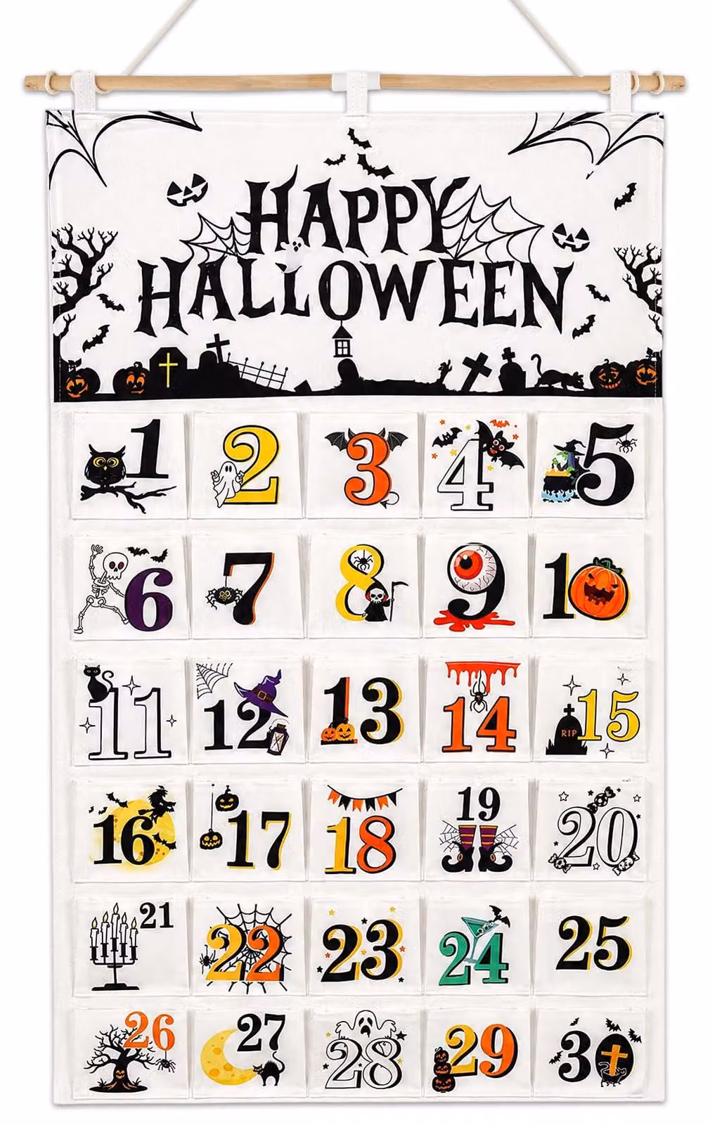 Calendario dell'Avvento in tessuto, con 31 tasche, riutilizzabile e riempibile