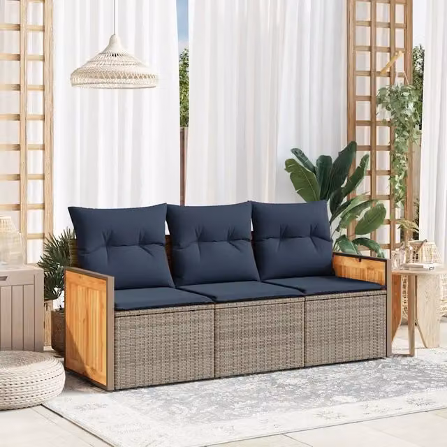 Set Divani da Giardino 3 pz con Cuscini Grigio in Polyrattan 3227440
