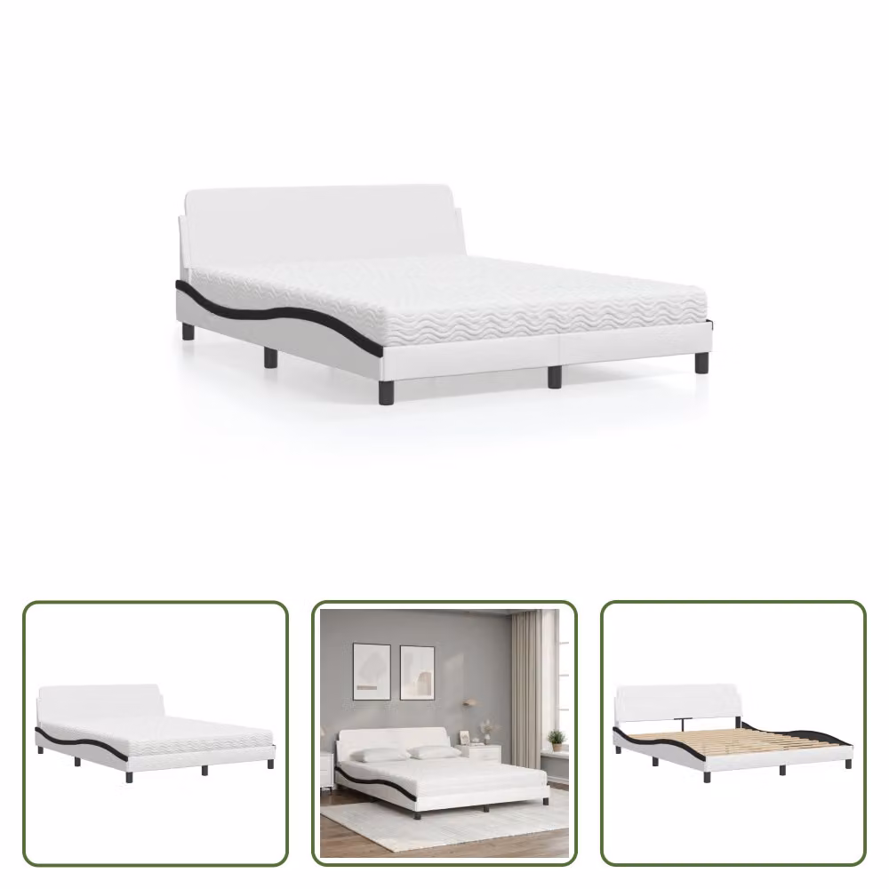 The Living Store Letto con materasso bianco e nero 160x200 cm in ecopelle