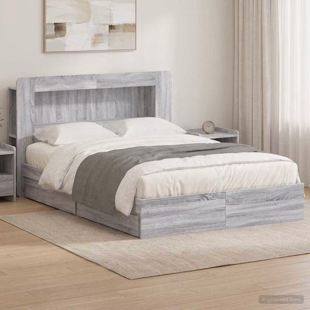 vidaXL Letto con contenitore moderno in legno Sonoma grigio L/P/H: 160 x 200 x 100 cm