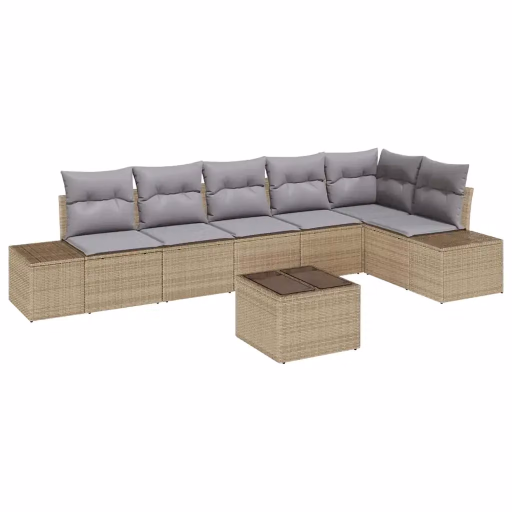 Set Divano da Giardino vidaXL 7 Pezzi a Forma di L in Polyrattan con Tavolino e Cuscini Beige e Grigio – 2