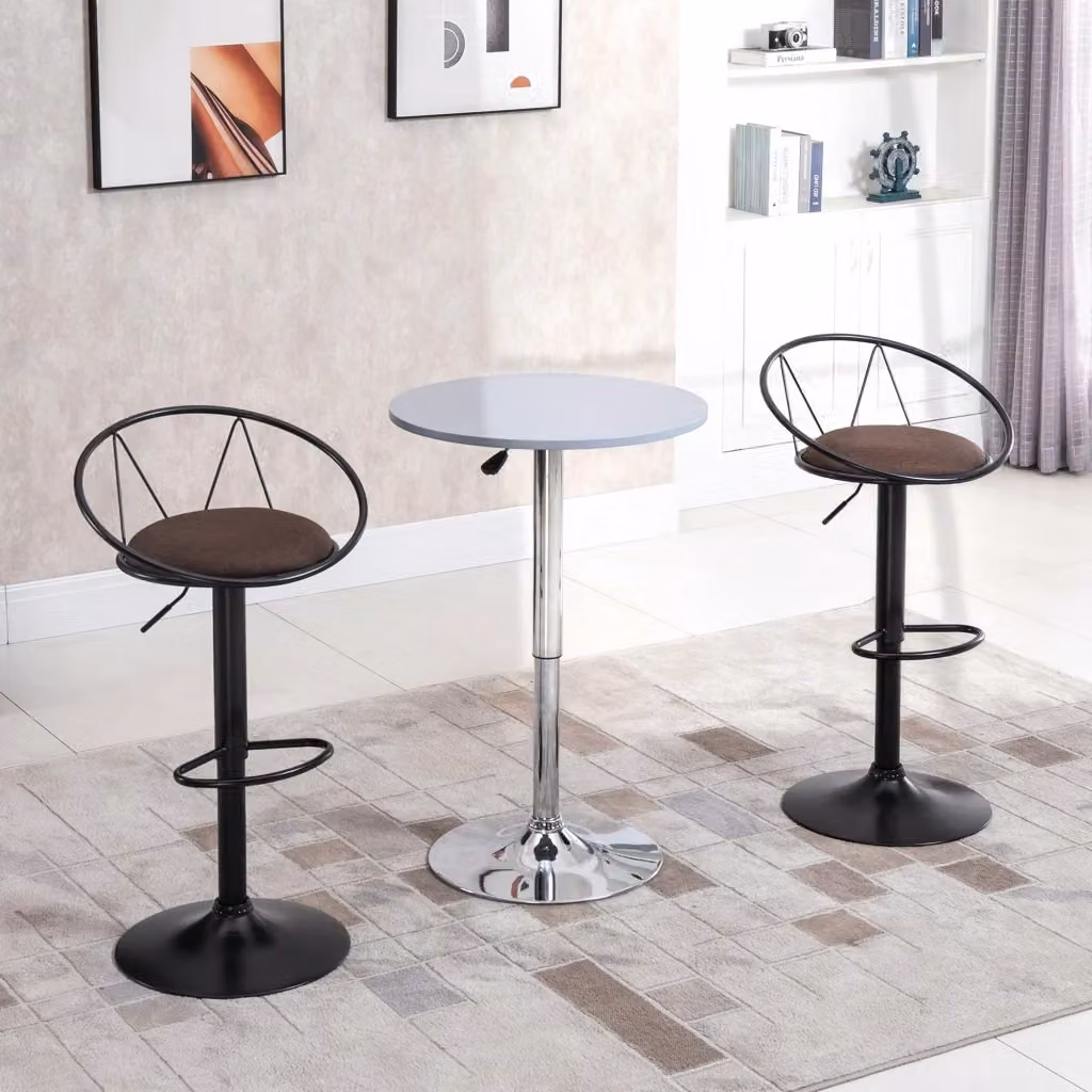 EASYCOMFORT Set di 2 Sgabelli da Bar Girevoli a 360 gradi con Seduta Imbottita in Tessuto e Poggiapiedi, Marrone – 2