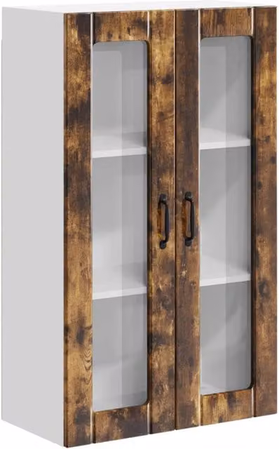 Pensile da cucina LUCCA in legno Rovere Fumo con ante in vetro e ripiani interni, L: 60 cm, P: 31 cm, H: 100 cm