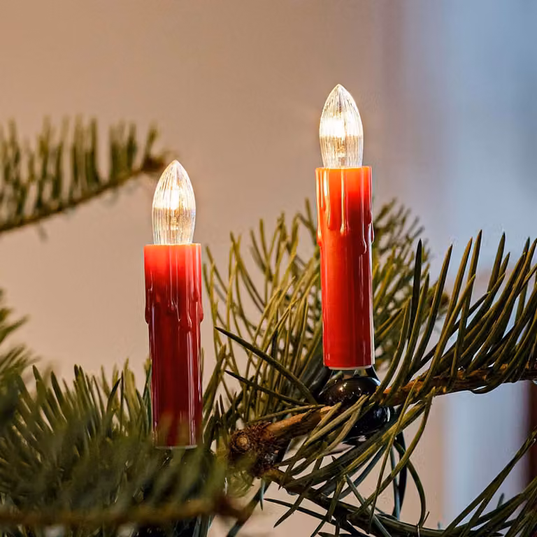 Luci per albero di Natale, 15 luci, bianco caldo, 9,8 metri, rosse, per interni, con spina separabile
