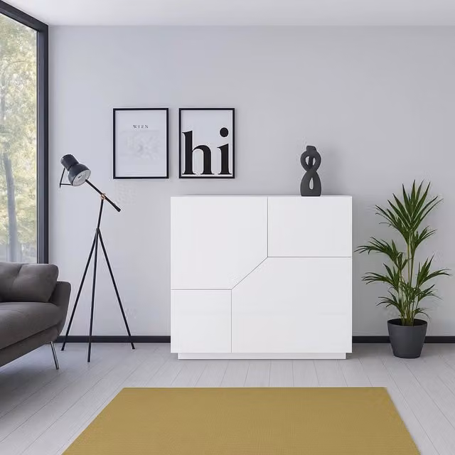 Credenza moderna DMORA a 2 ante in bianco lucido per soggiorno e cucina L: 79 cm, P: 43 cm, H: 86 cm