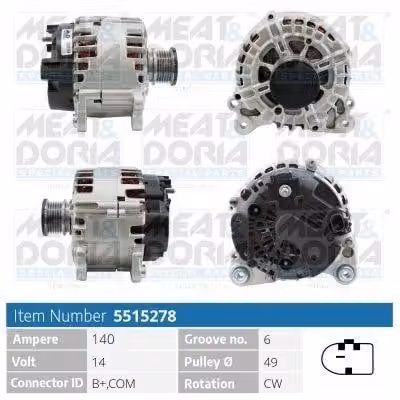 MEAT & DORIA 5515278 Alternatore 140 A 14 V per VW Golf VII berlina (5G1, BQ1, BE1, BE2), Passat Variant (3G5, CB5) e Transporter V Bus