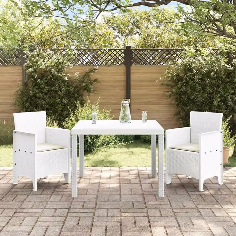Set da pranzo per giardino e terrazzo vidaXL in rattan bianco 3 pezzi