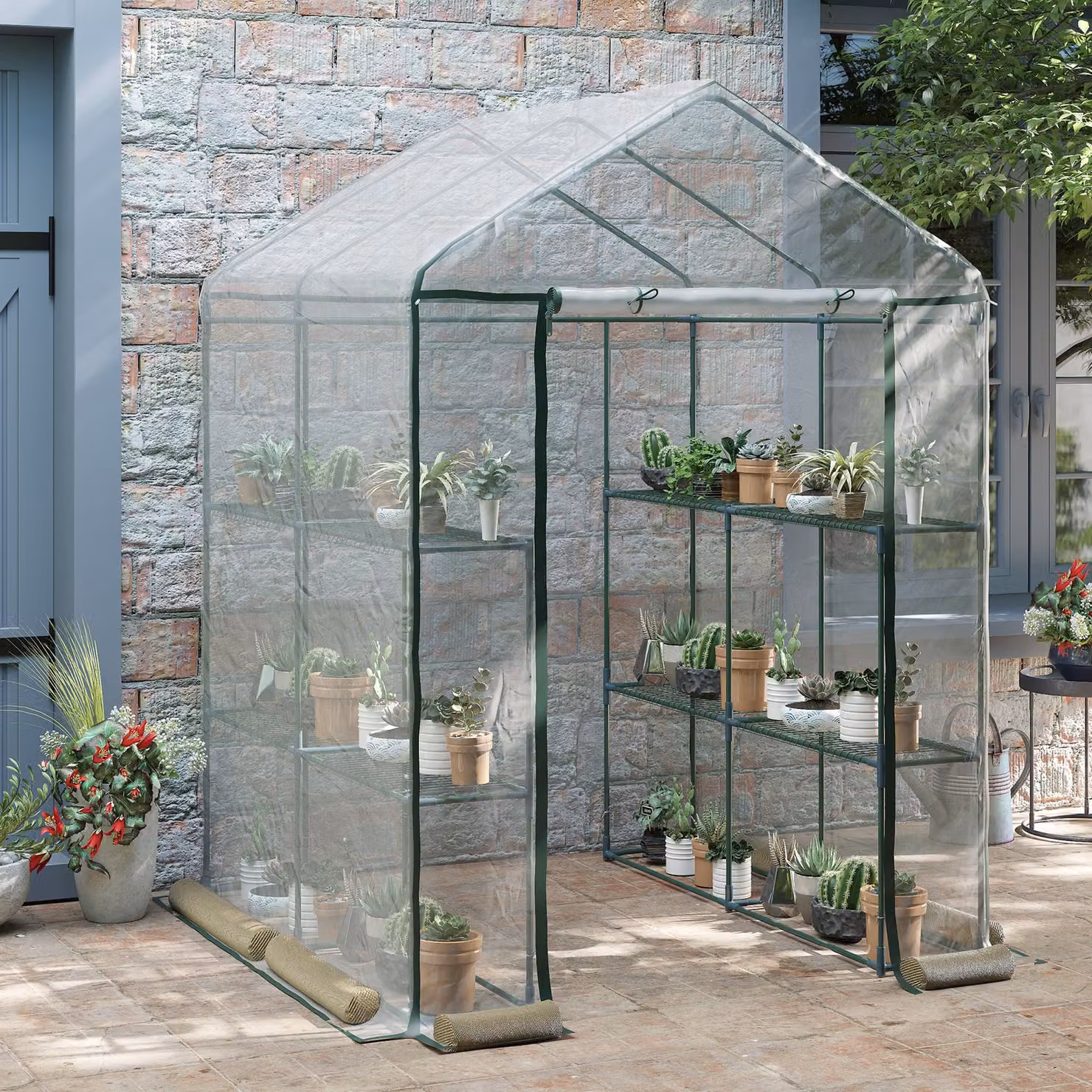 Serra da giardino Outsunny in PVC trasparente con ripiani e cerniera, ideale per orto e piante, L/P/H: 143 x 143 x 195 cm – 2