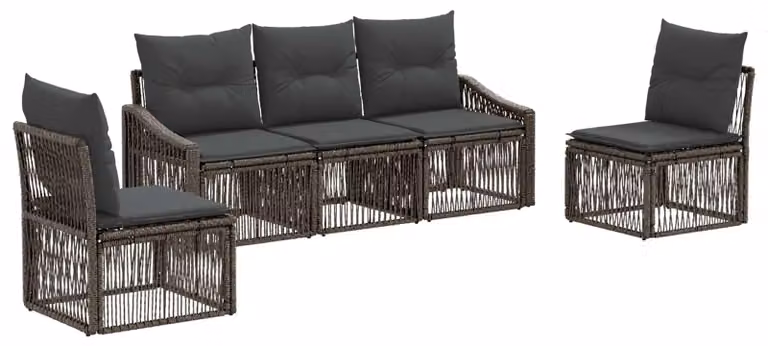 Set di divani da giardino, 5 pezzi, colore grigio, in rattan sintetico