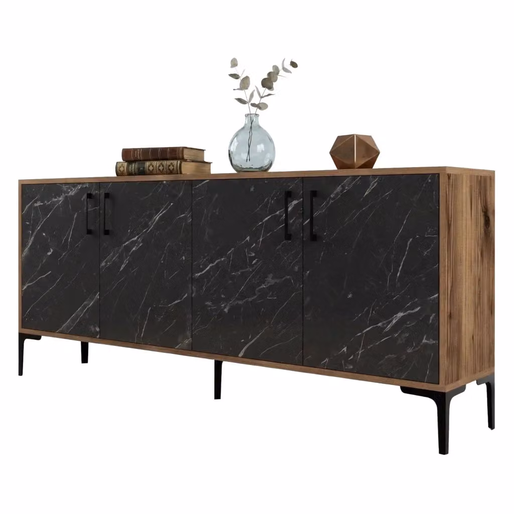 Madia Pollein DMORA Credenza con 2 Ripiani Nero Marmo L: 180 cm, P: 35 cm, H: 78 cm – 2