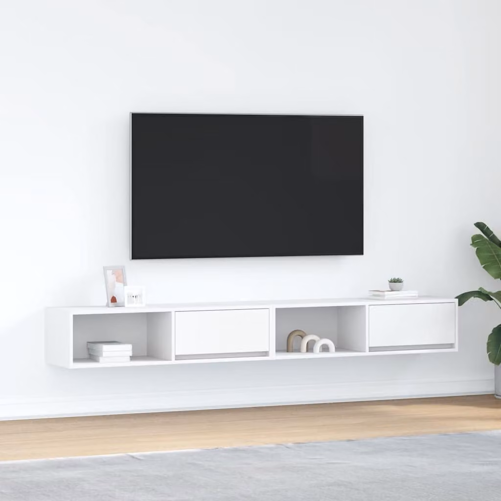 Set di 2 mobili TV da parete vidaXL bianchi in legno multistrato e MDF, L 100 cm x P 31 cm x H 25,5 cm