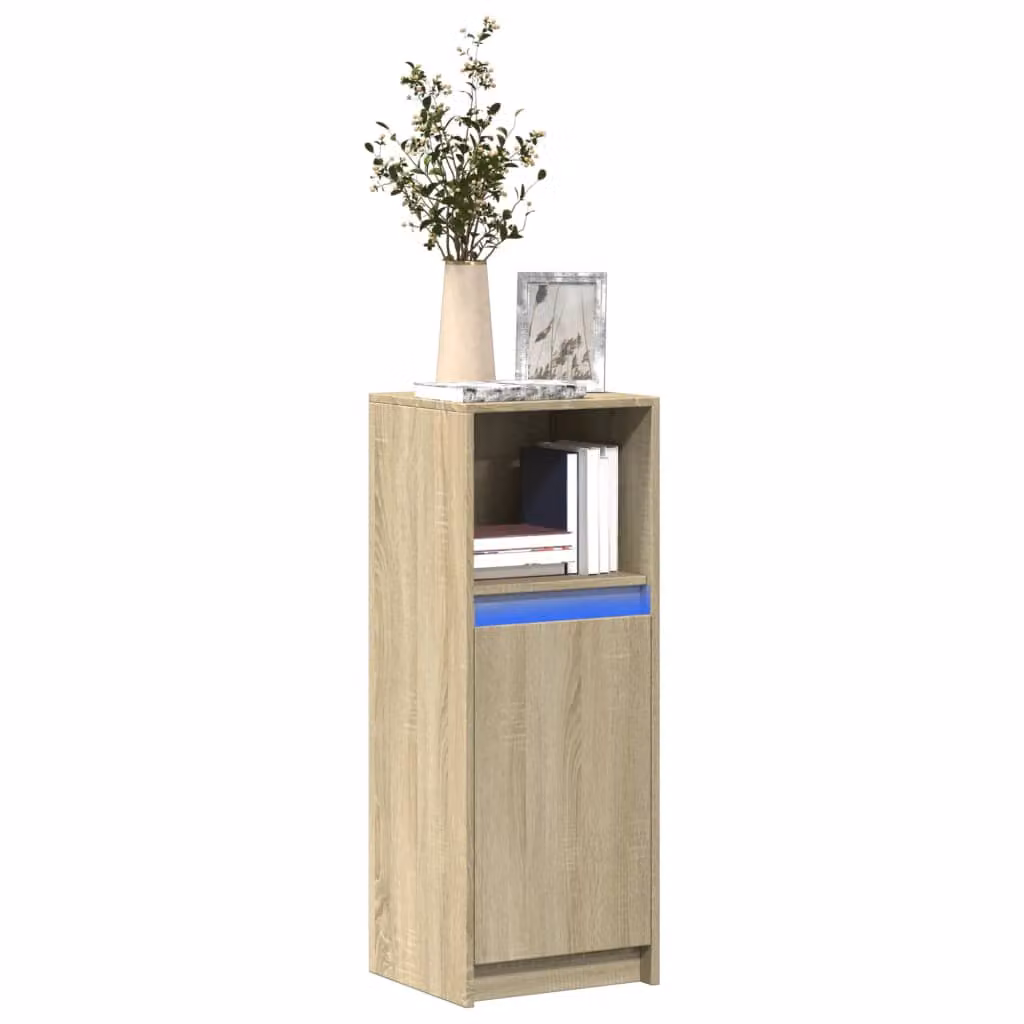Credenza moderna vidaXL con illuminazione LED in legno Rovere Sonoma, L/P/H: 38 x 34 x 100 cm