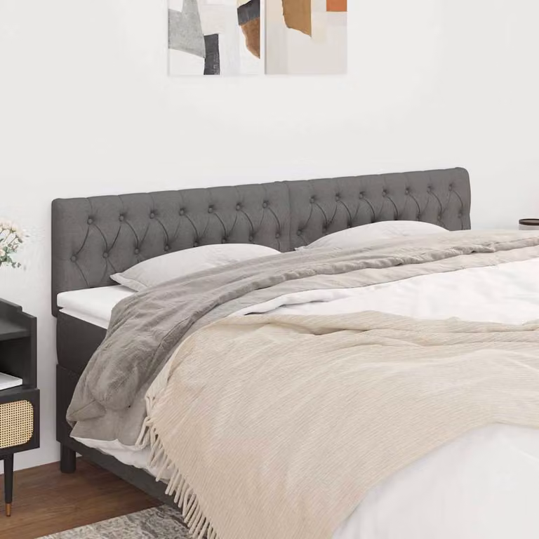 Testiera per letto imbottita vidaXL in tessuto grigio scuro, L: 180 cm, P: 7 cm, H: 78/88 cm