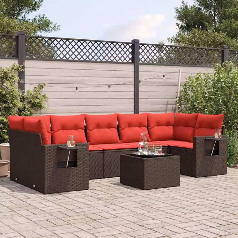 Maison Exclusive - Set di 8 pezzi per giardino con cuscini, marrone, polyrattan