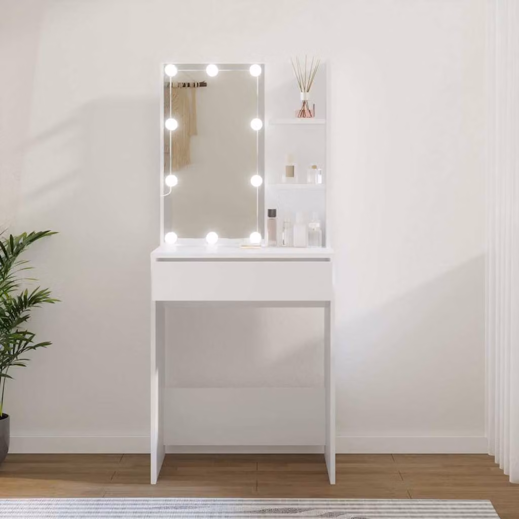 vidaXL Toeletta Hollywood LED Bianca L: 60 cm, P: 40 cm, H: 140 cm