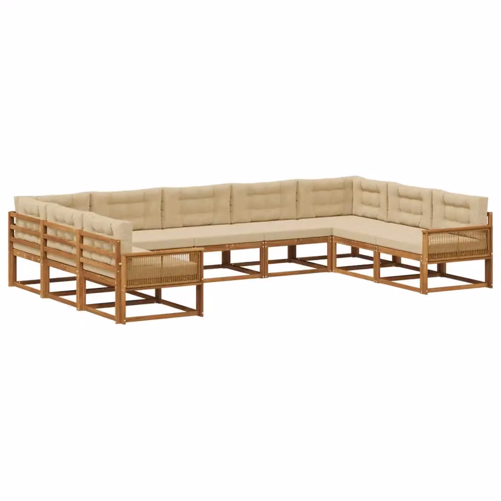 Set di divani da esterno a L con 9 pezzi vidaXL in legno di acacia color beige e marrone con cuscini inclusi – 2