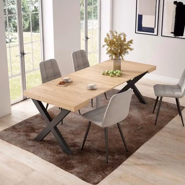 Consolle allungabile, 58 fino 222x90x73cm, Per 10 persone, Gambe in legno, colore Rovere RF2782