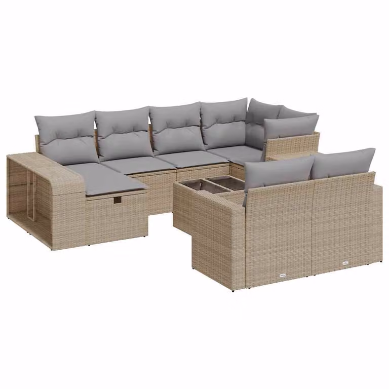 Set Divani da Giardino 11 pz con Cuscini Beige in Polyrattan