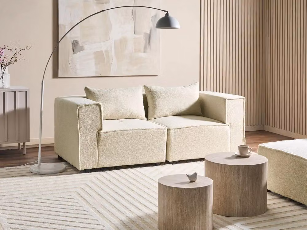 Divano modulare componibile BELIANI a 2 posti in bouclé bianco con stile moderno e minimalista L 188 x P 94 x H 62 cm – 2