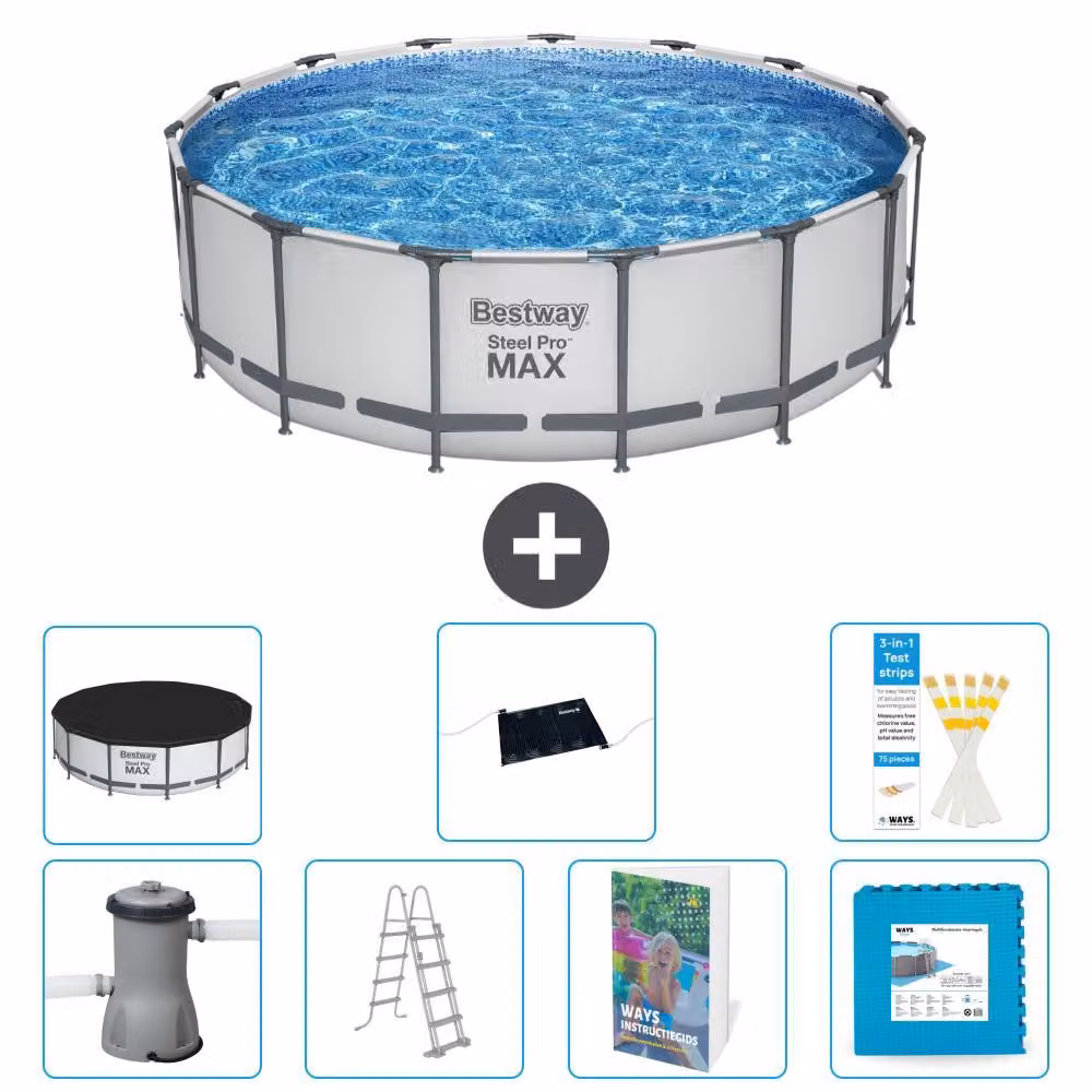 Bestway Steel Pro MAX, piscina in acciaio, forma rotonda, dimensioni 488x122 cm, composta da 6 parti, modello S621