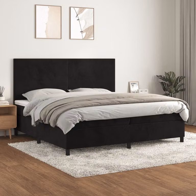 The Living Store Letto a molle con materasso nero 200x200 cm in velluto