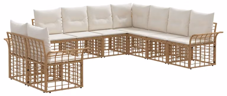 Set di divani da esterno 9 pcs Naturale e Bianco Crema