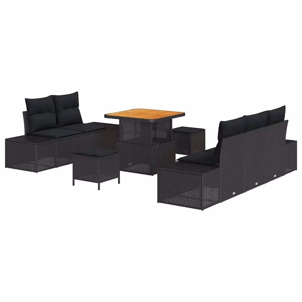 Set Divano da Giardino vidaXL 8 Pezzi Nero con Cuscini e Tavolino da Esterno in Rattan e Acciaio – 2
