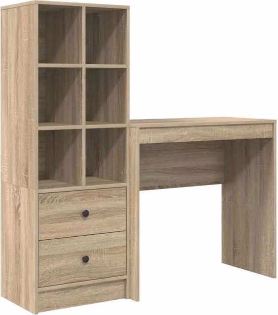 Scrivania | Tavolo da Ufficio con cassetto con lo scaffale 2 pz Rovere Sonoma