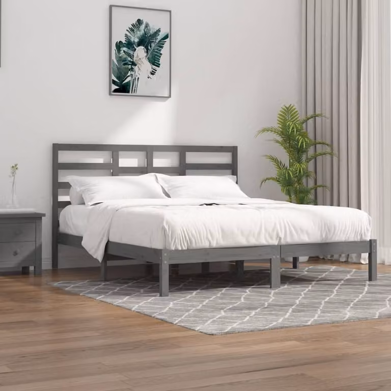 The Living Store Letto in legno massiccio grigio 200x200 cm