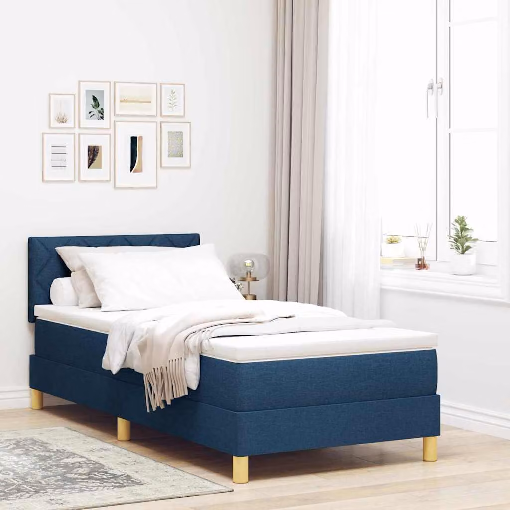 Maison Exclusive - Letto a molle con contenitore LED e materasso Blu 90 x 190 cm tessuto