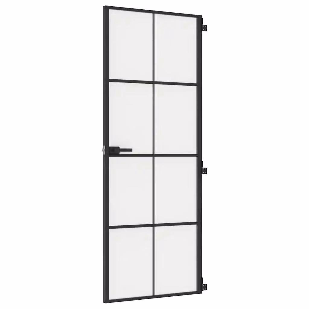 Porta Interna Reversibile vidaXL Modern in Alluminio e Vetro Temperato, Colore Nero, L: 76 cm, H: 201,5 cm – 2
