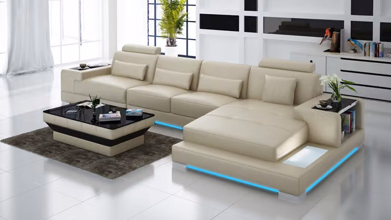 Ledersofa Couch Wohnlandschaft Ecksofa Eck Garnitur Design Modern Sofa G8023C