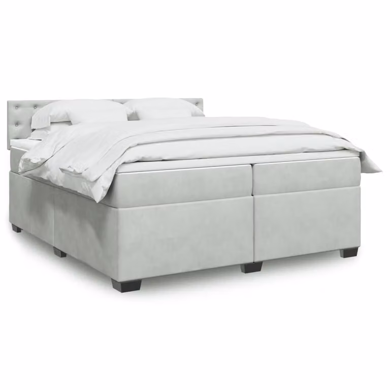 vidaXL Letto Ibrido con Materasso in Velluto Grigio e Bianco L/P: 200 x 200 cm