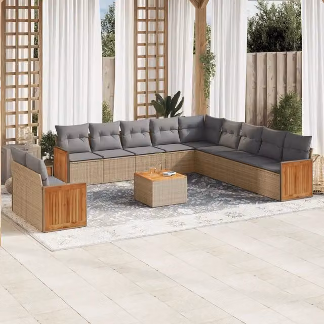 Set Divani da Giardino a L VIDAXL in Polyrattan con Cuscini Beige e Tavolino da Esterno