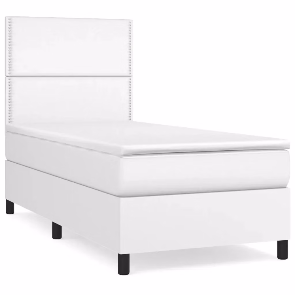 Letto con Giroletto a Molle e Materasso Ibrido vidaXL in Similpelle Bianco L 100 cm x P 200 cm x H 40 cm – 2