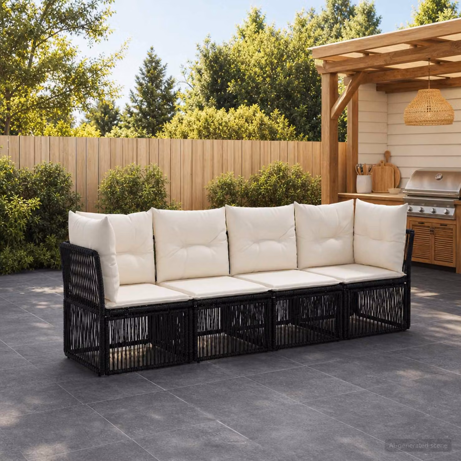 Set Divano da Giardino Moderno vidaXL a Forma a L con Cuscini Nero