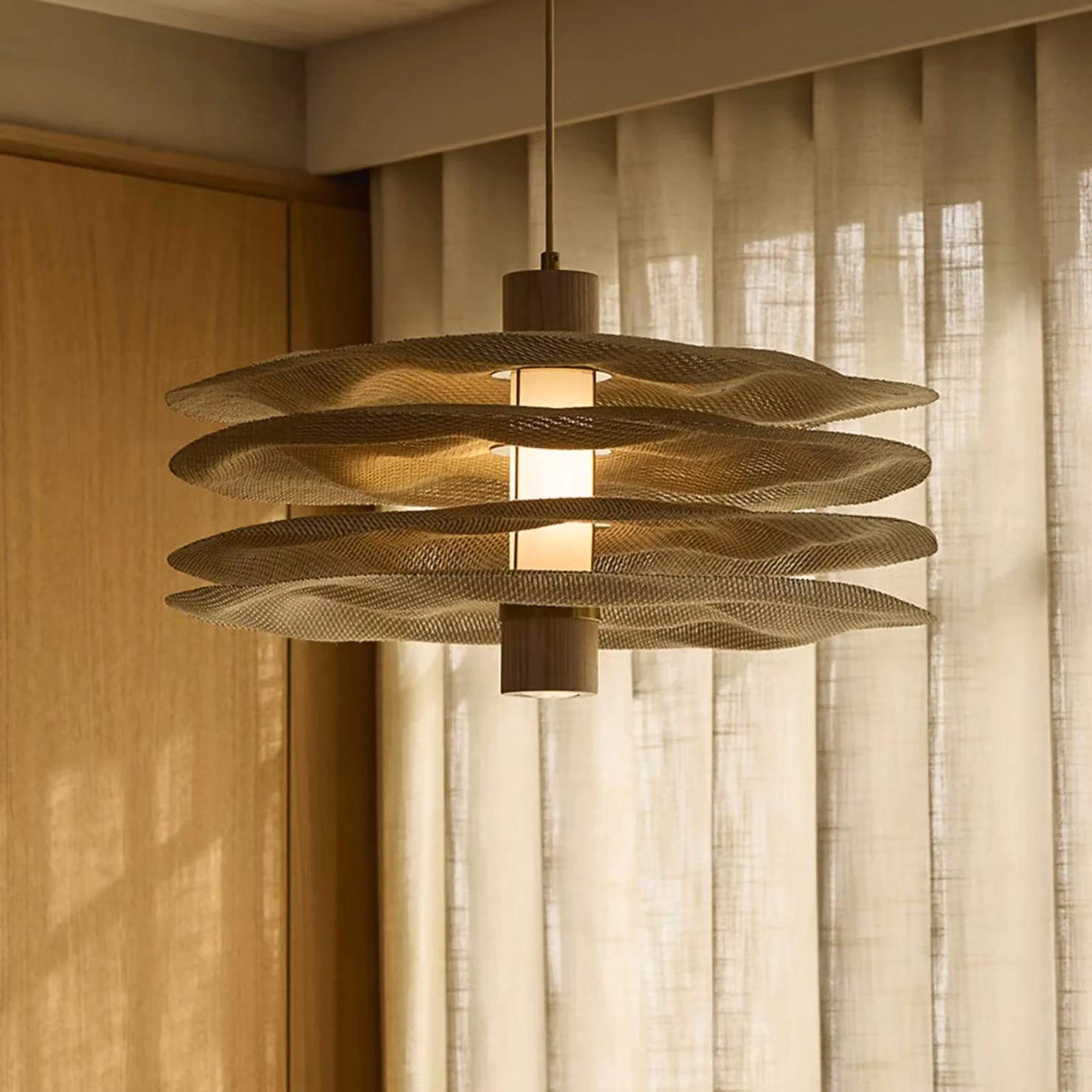 MARKET SET Lampada a sospensione Rivage, Crema / Ambra, Soggiorno / Sala da pranzo, Tessuto / Stoffa / Seta, Design, Lampada a sospensione