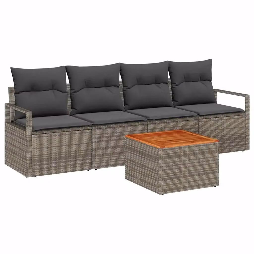 Set Divano da Giardino vidaXL 5 Pezzi Grigio con Cuscini e Tavolino in Polyrattan e Acciaio – 2