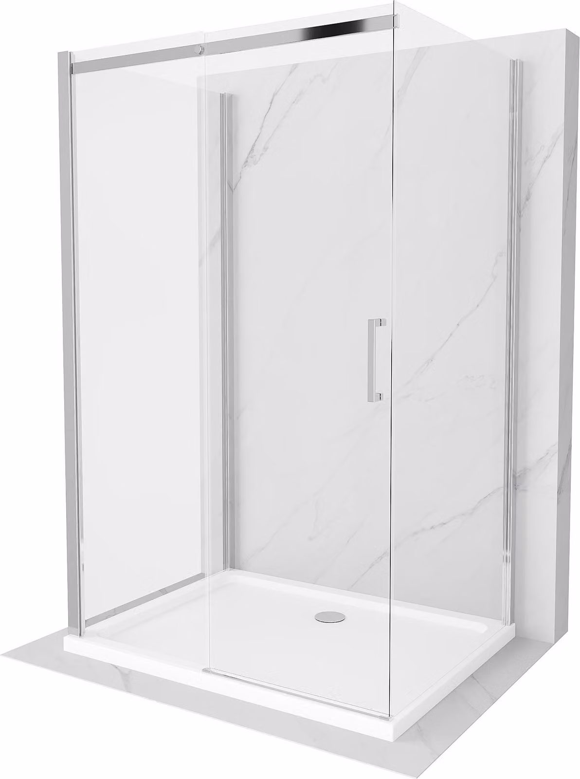 Mexen Omega-3S cabina doccia a 3 pareti, scorrevole 140x100 cm, trasparente, cromo + piatto Flat - 825-140-100-01-00-3s-4010