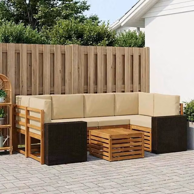 Set di divani da esterno 7 pz Naturale e Beige 3384094