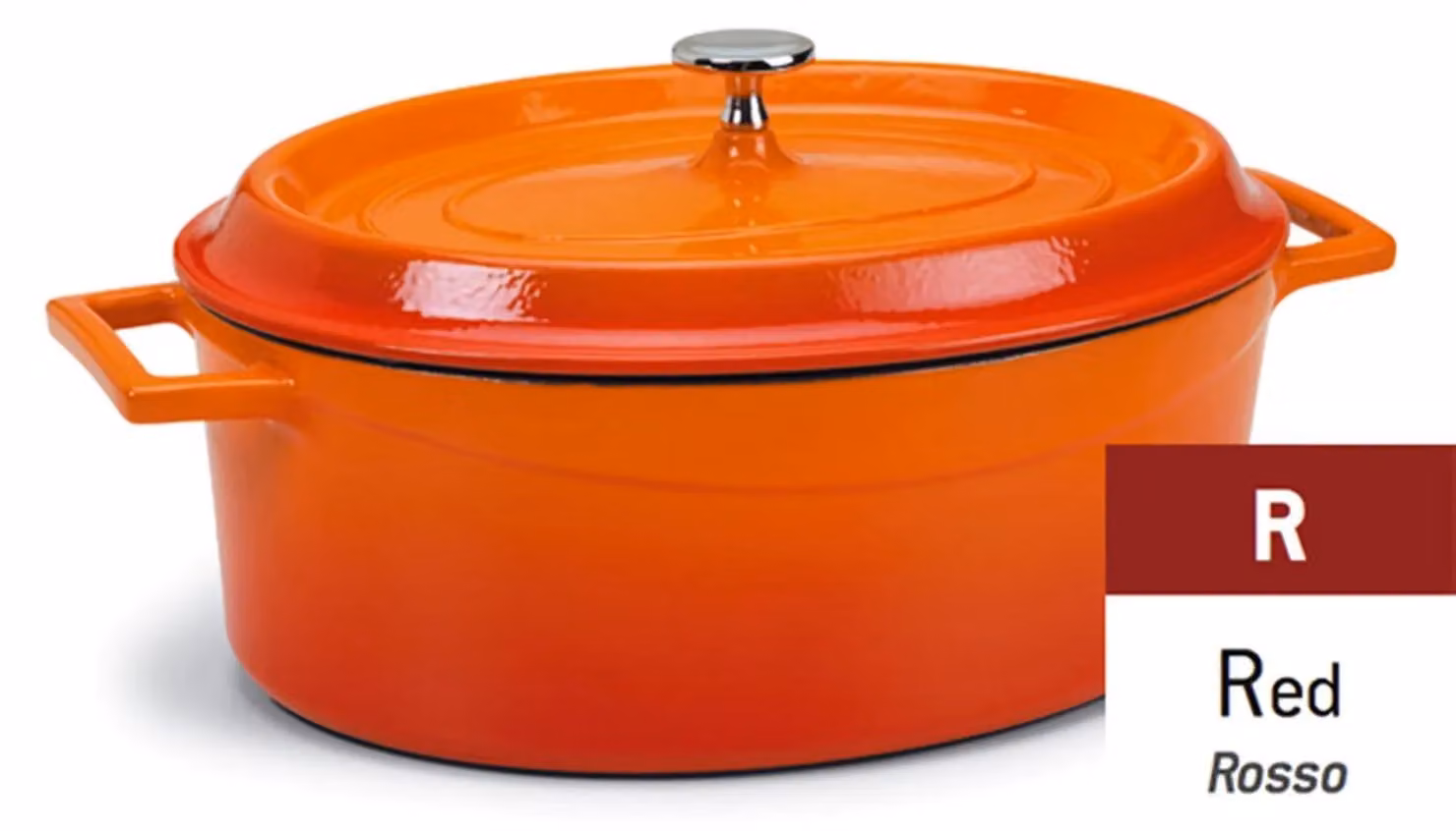 Casseruola Ovale in ghisa con coperchio e due maniglie Rosso, diam. 12x9cm