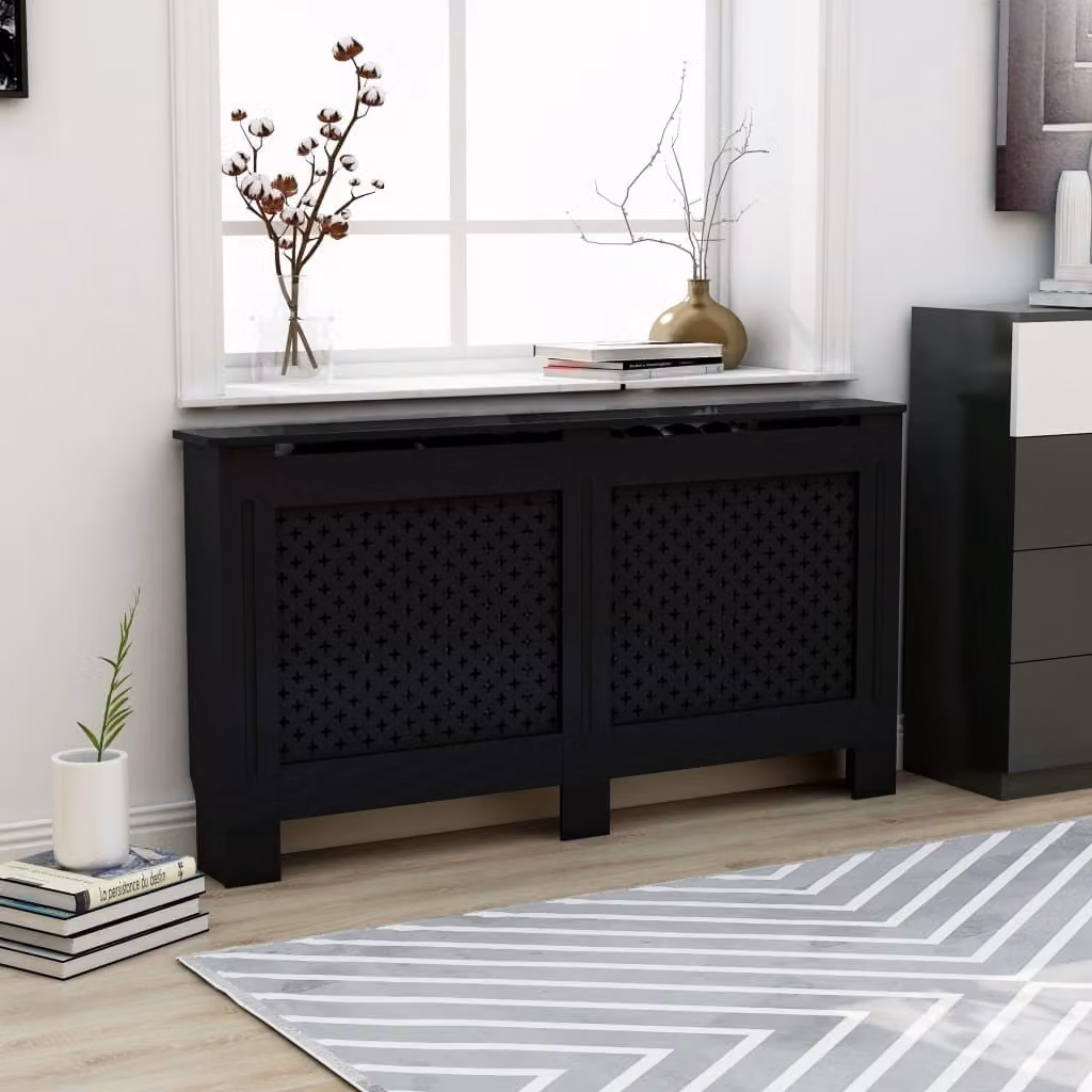The Living Store Rivestimento per radiatori nero 152x19x81,5 cm MDF