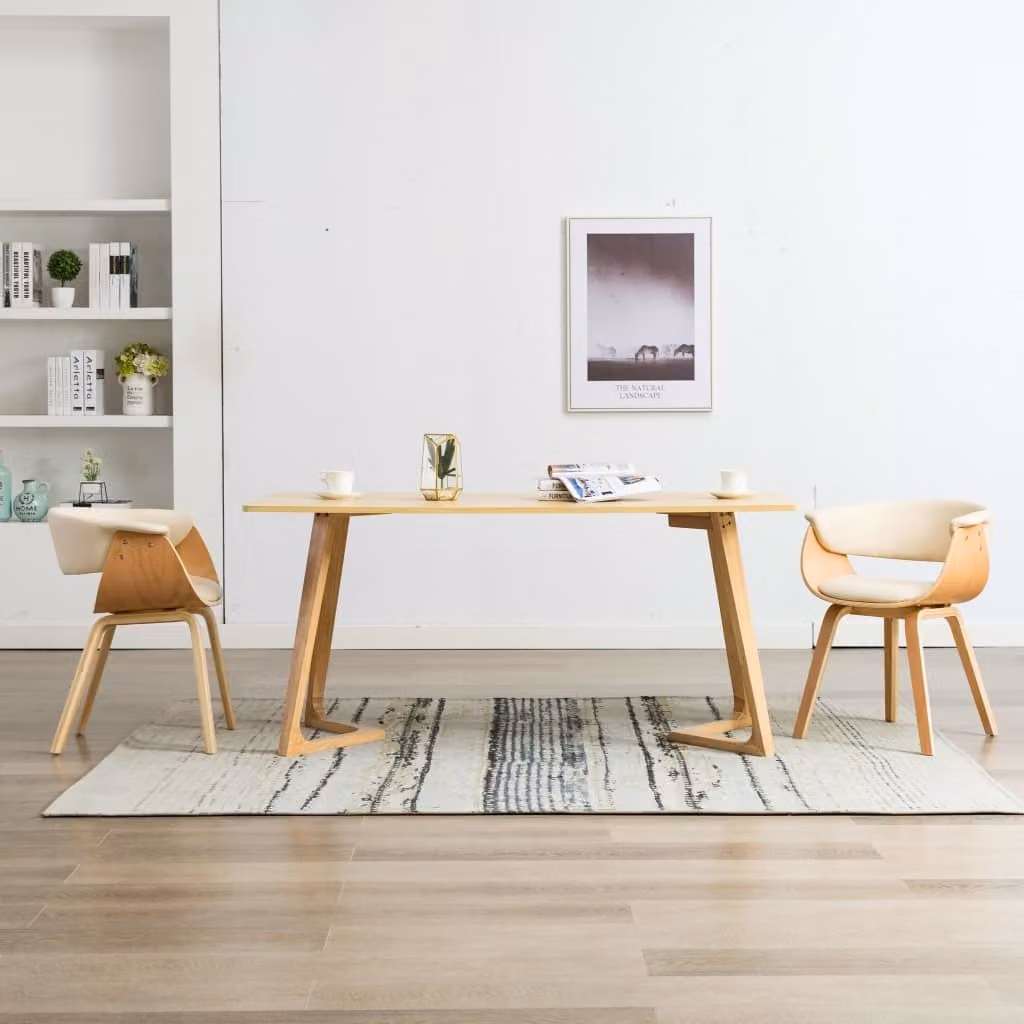 The Living Store Sedie da pranzo 2 pz. Legno curvo crema e Similcuoio