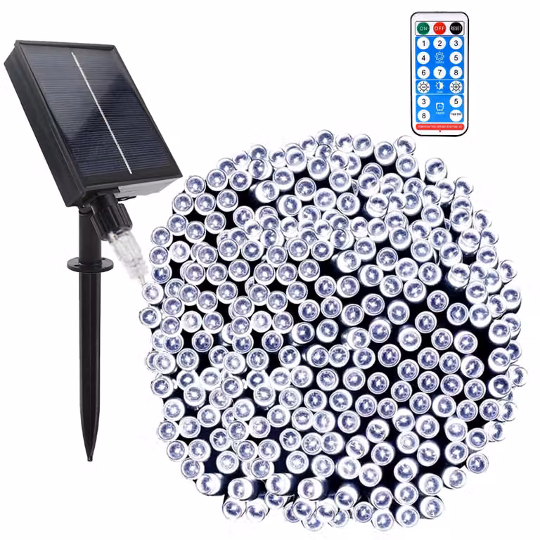 Catena luminosa solare, 200 LED, 22 metri, con telecomando, 8 modalità, impermeabile